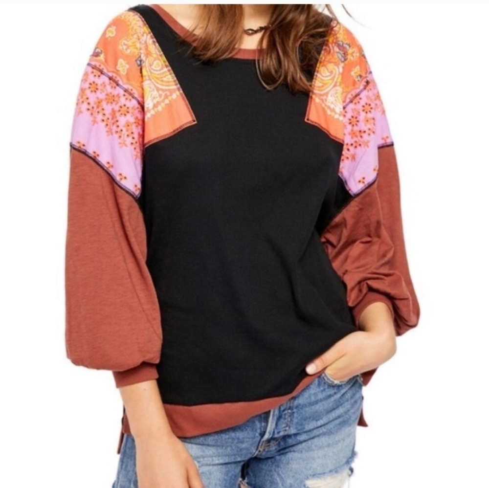 Free People Feelin It‎ Patchwork Boho Retro Hippie Top, Large